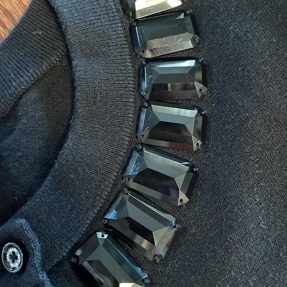 KATE SPADE black sweater knit cardigan JEWELED embellished neckline cashmere XS - Picture 11 of 11